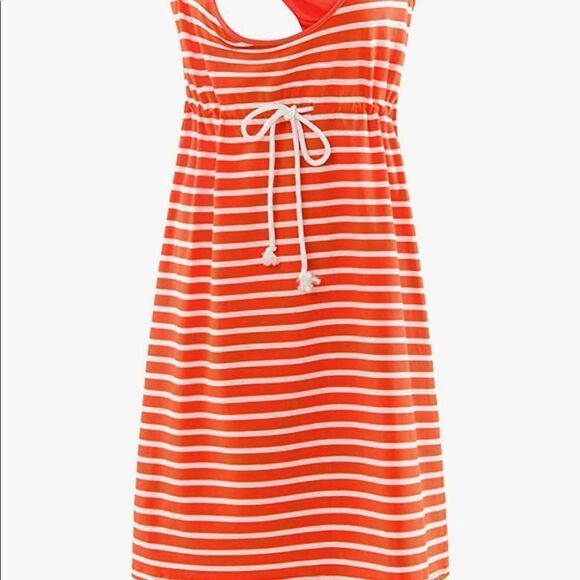 Ginkana Maternity Nursing Dress XL Orange white Striped with drawstring - Picture 1 of 6
